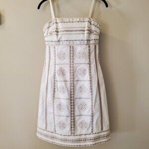 WHBM strapless mini dress - white with gold and silver beading and embroirdery.